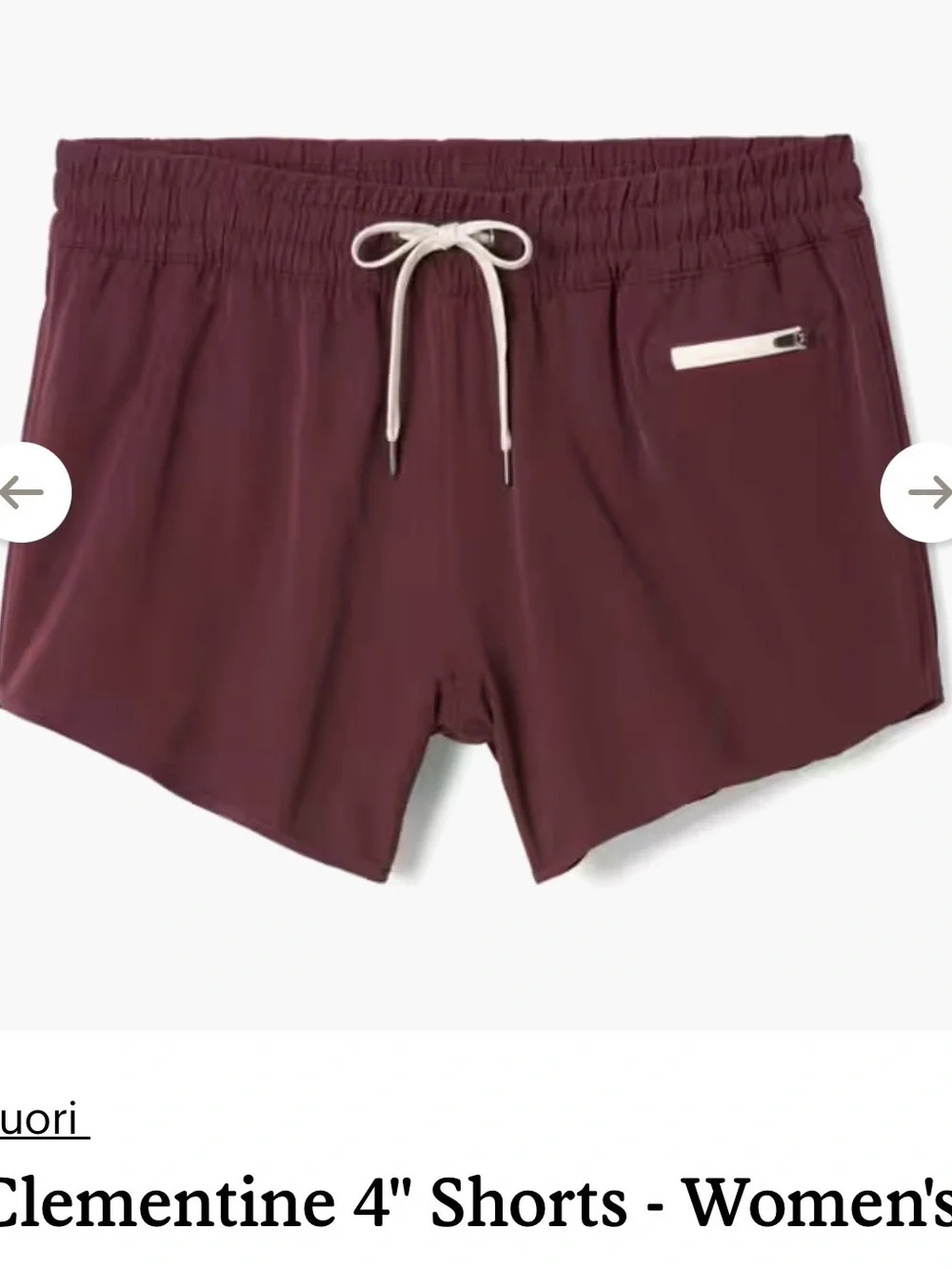 Vuori Women's Athletic Shorts in Deep Burgundy with Cream Drawstring